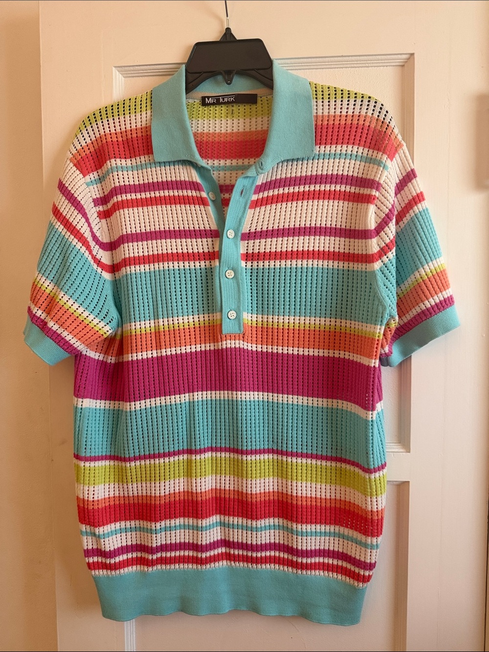 Men's Multi-Stripe Aqua Polo Shirt by Mr Turk